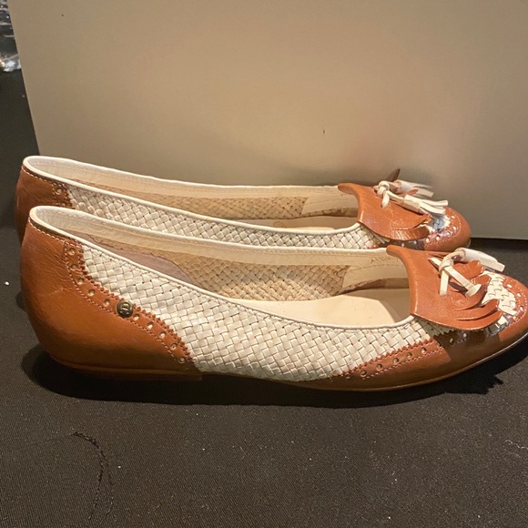 Etienne Aigner Brown and Cream Woven Tassel Loafers - Picture 3 of 12